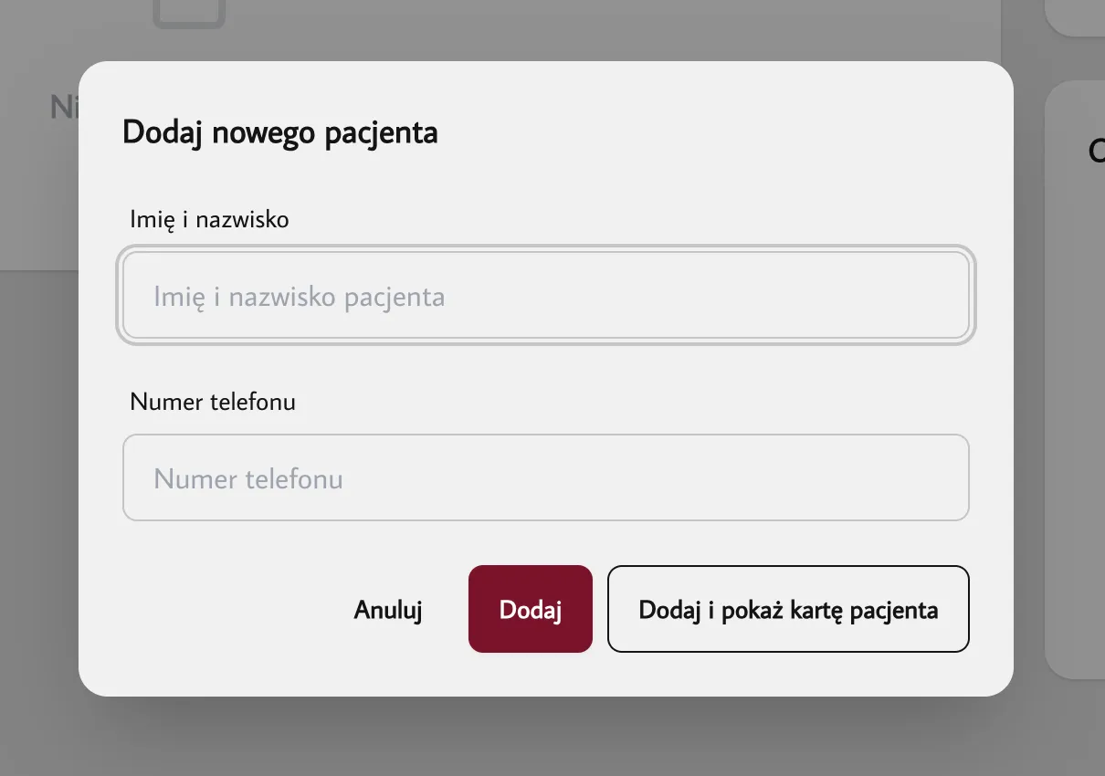 Formularz dodawania pacjenta