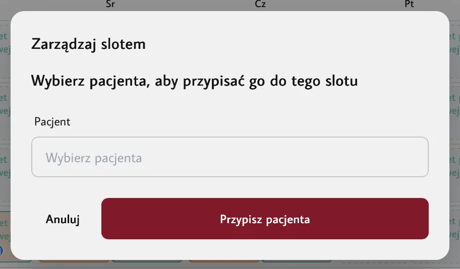 Menu zarządzania slotem