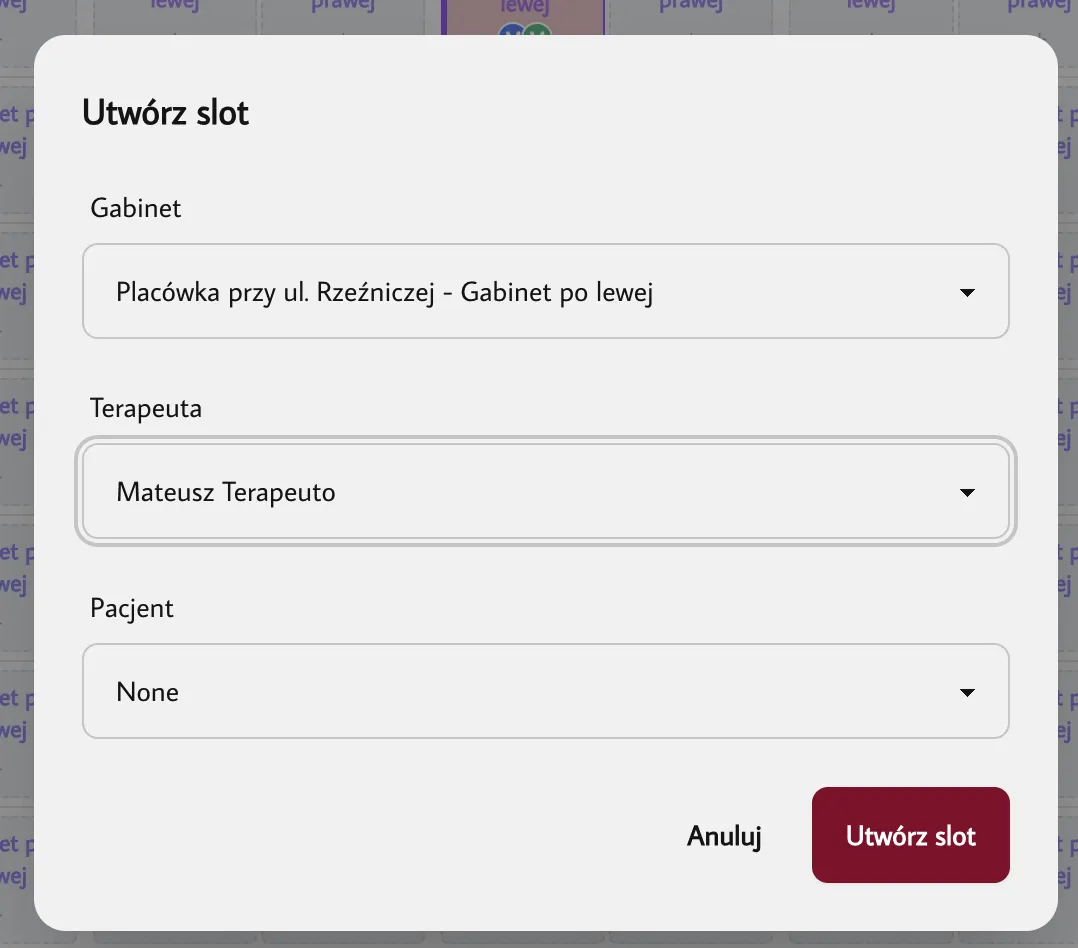 Okno Utwórz slot