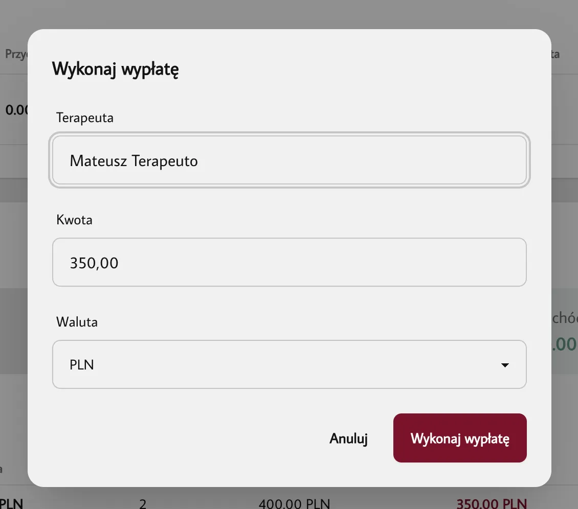 Modal wykonania wypłaty